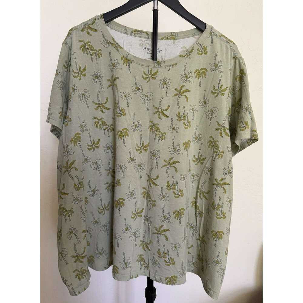 Anybody Cozy Knit Cotton Modal Blend Tee Top Palm Tree Print 4X Green Super Soft